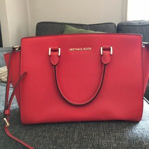Michael Kors Selma Large Chili Red Leather Satchel